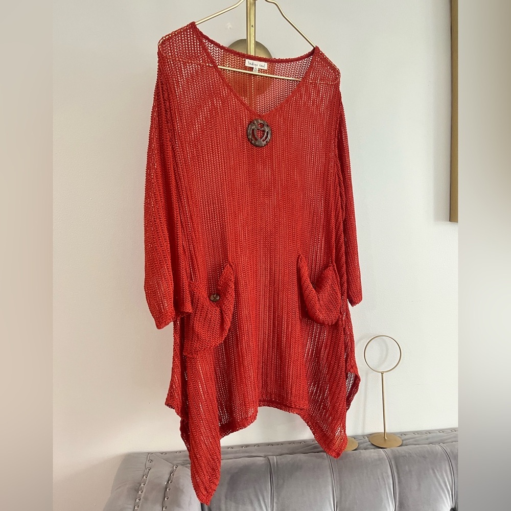 Indigo Soul  Rust Knit Tunic beachy mesh bohemian festival Fairycore XL
